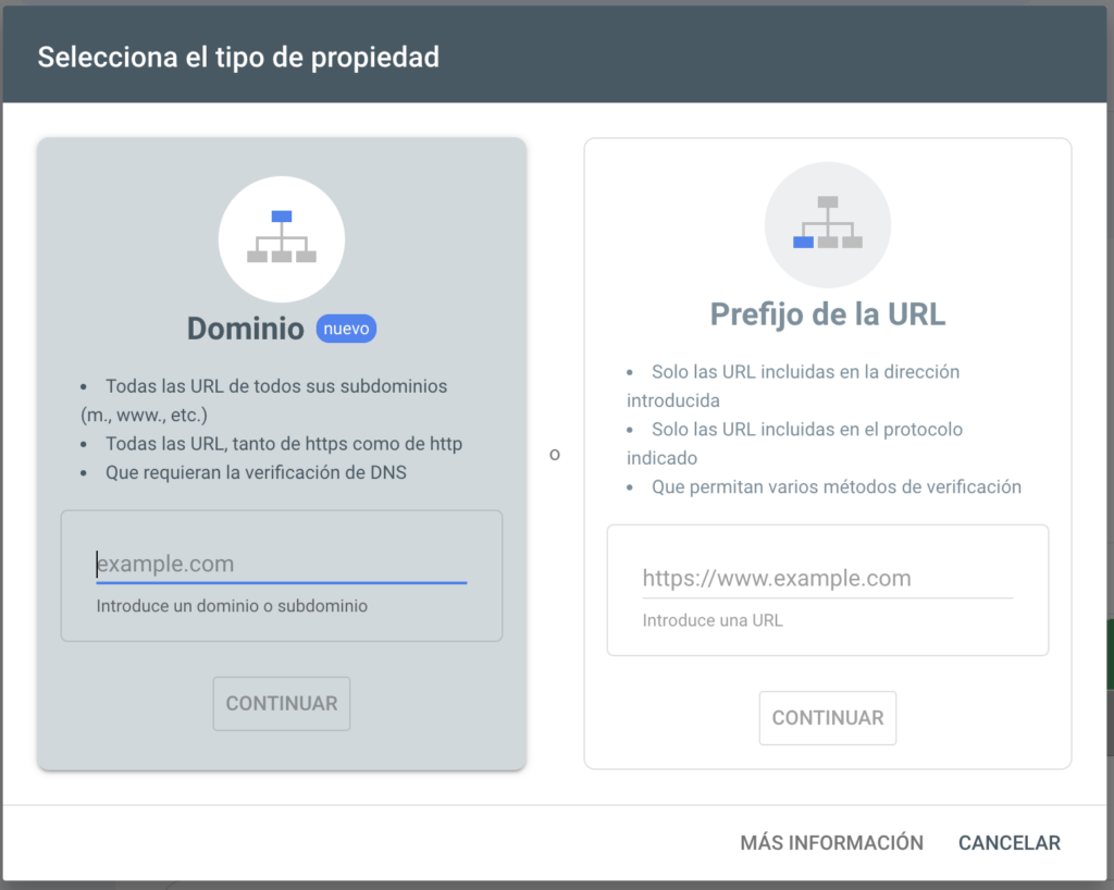 Cómo instalar Search Console en tu web | Primero agregas tu página web y el código que te dan lo añades a tu Domain